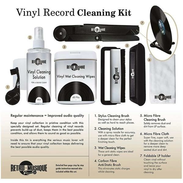Комплект для ухода за винилом Retro Musique Vinyl Record Cleaning Kit In Round Tin