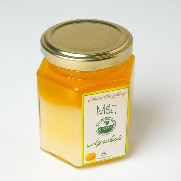 Мёд натуральный цветочный луговой жидкий стекло ст/б 250 г Honey Gallery - фотография № 1
