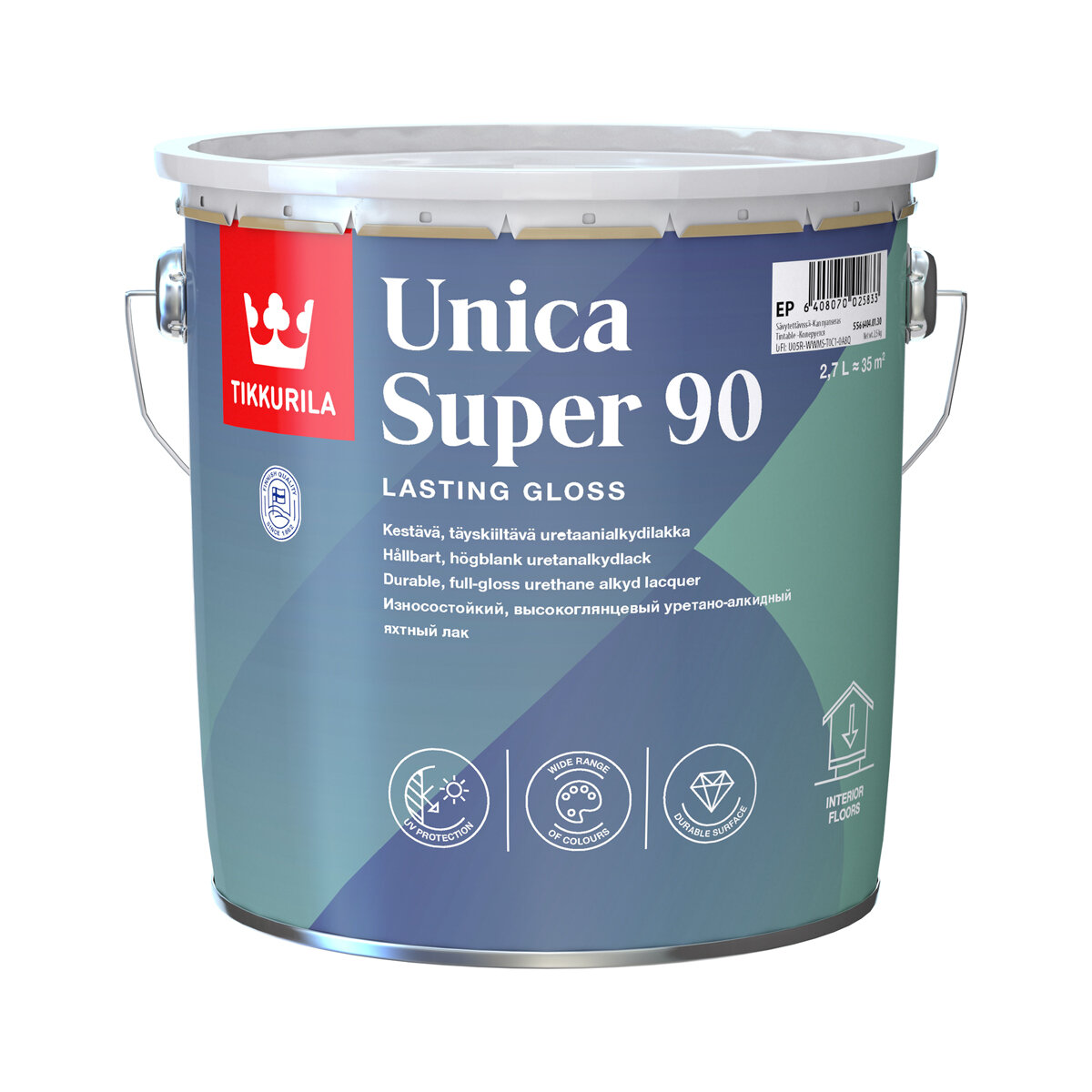 TIKKURILA UNICA SUPER 90 лак алкидно уретановый универсальный износостойкий, высокоглянцевый (2,7л)