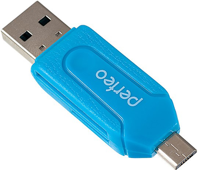 Картридер Perfeo Card Reader SD/MMC+Micro SD+MS+M2 + adapter with OTG (PF-VI-O004-blue)