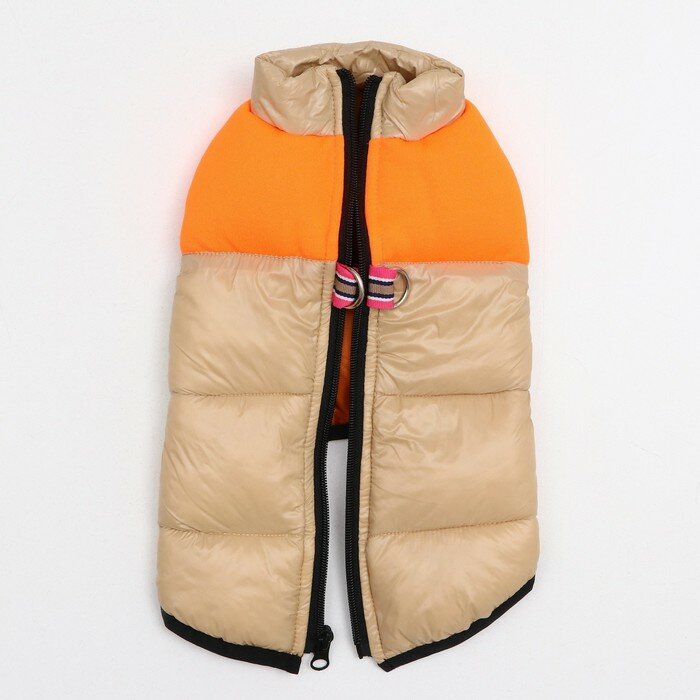 Куртка для собак на молнии, размер 10 (ДС 25 см, ОГ 34 см, ОШ 24 см), бежевая с оранжевым - фотография № 6
