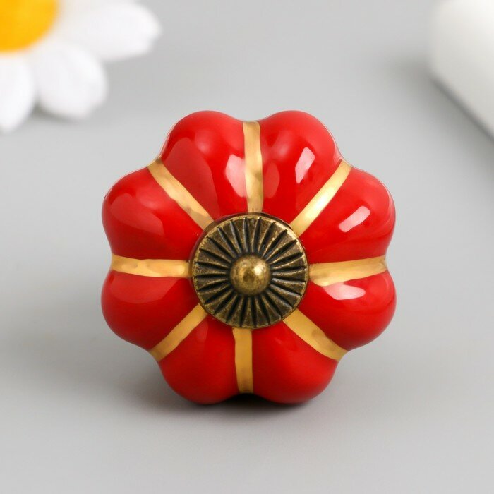 фото Ручка для шкатулки керамика, металл "Тыковка" красная 4х4х4 см