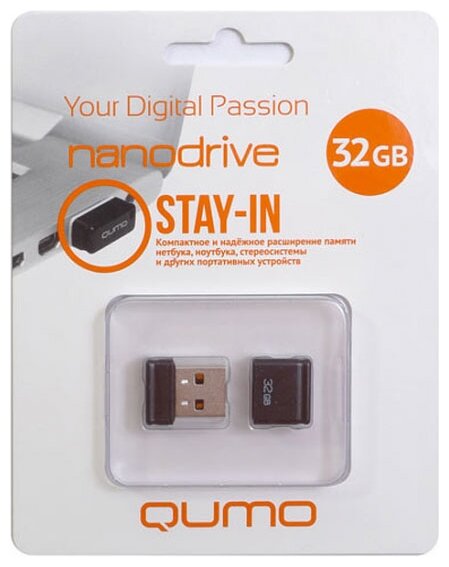 QUMO 32GB USB 2.0 Nano Black, цвет корпуса черный
