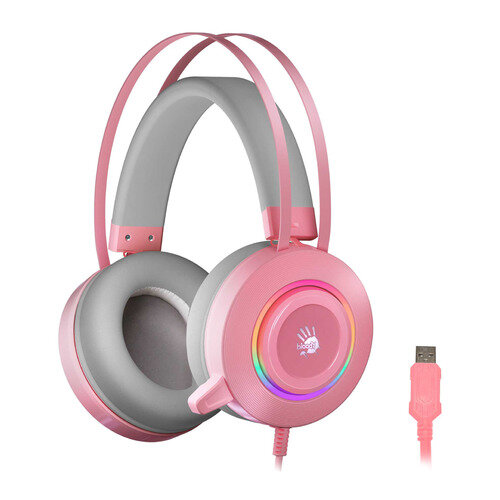 Гарнитура игровая A4TECH Bloody G521, для компьютера, мониторные, розовый [g521 ( pink )]