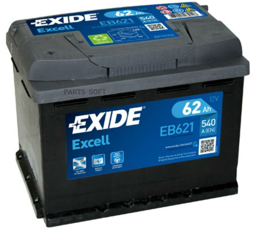 EXIDE EB621 EXIDE EB621 EXCELL_аккумуляторная батарея! 19.5/17.9 рус 62Ah 540A 242/175/190\