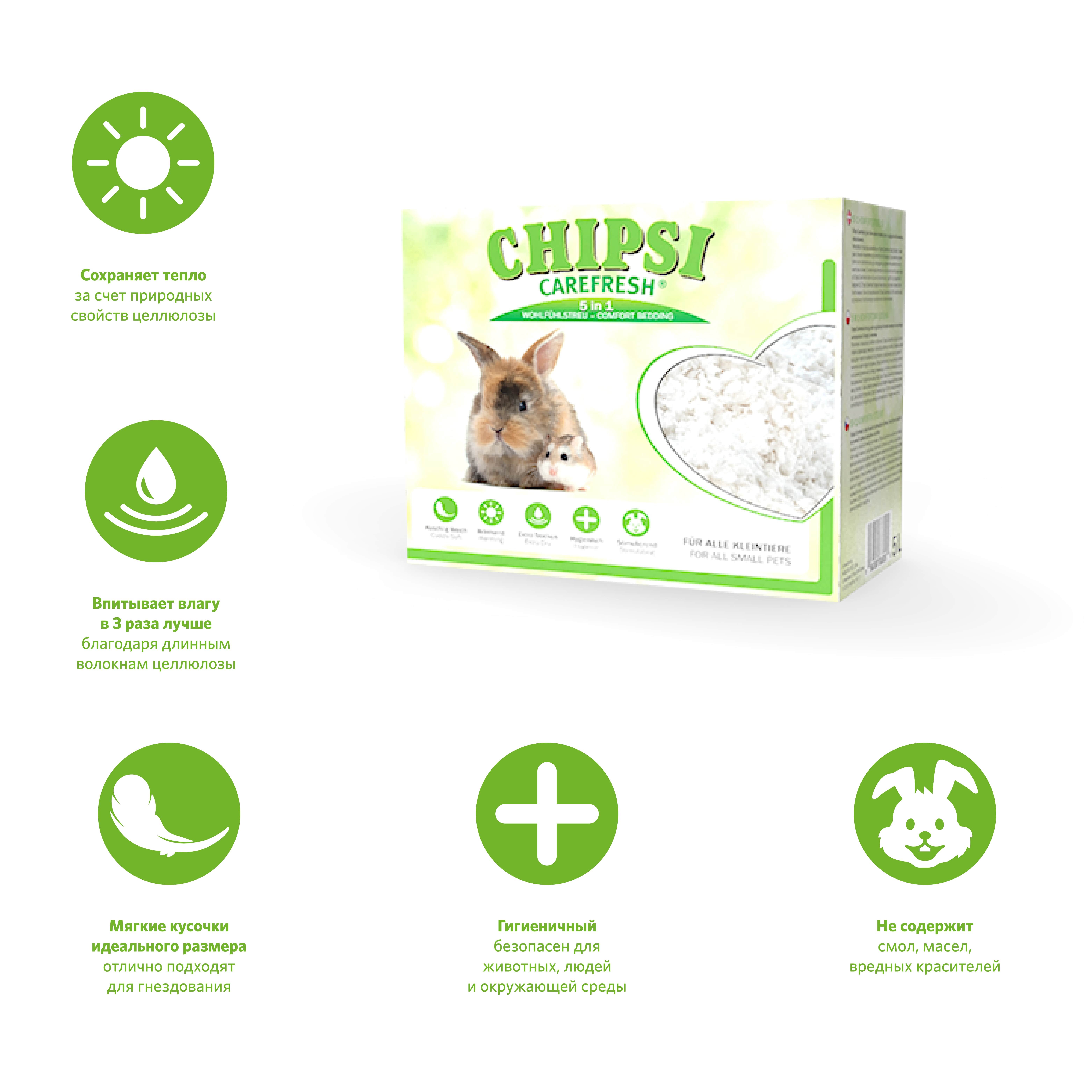 Наполнитель для МДЖ Chipsi Carefresh Pure White бумажный белый впитывающий 5 л.