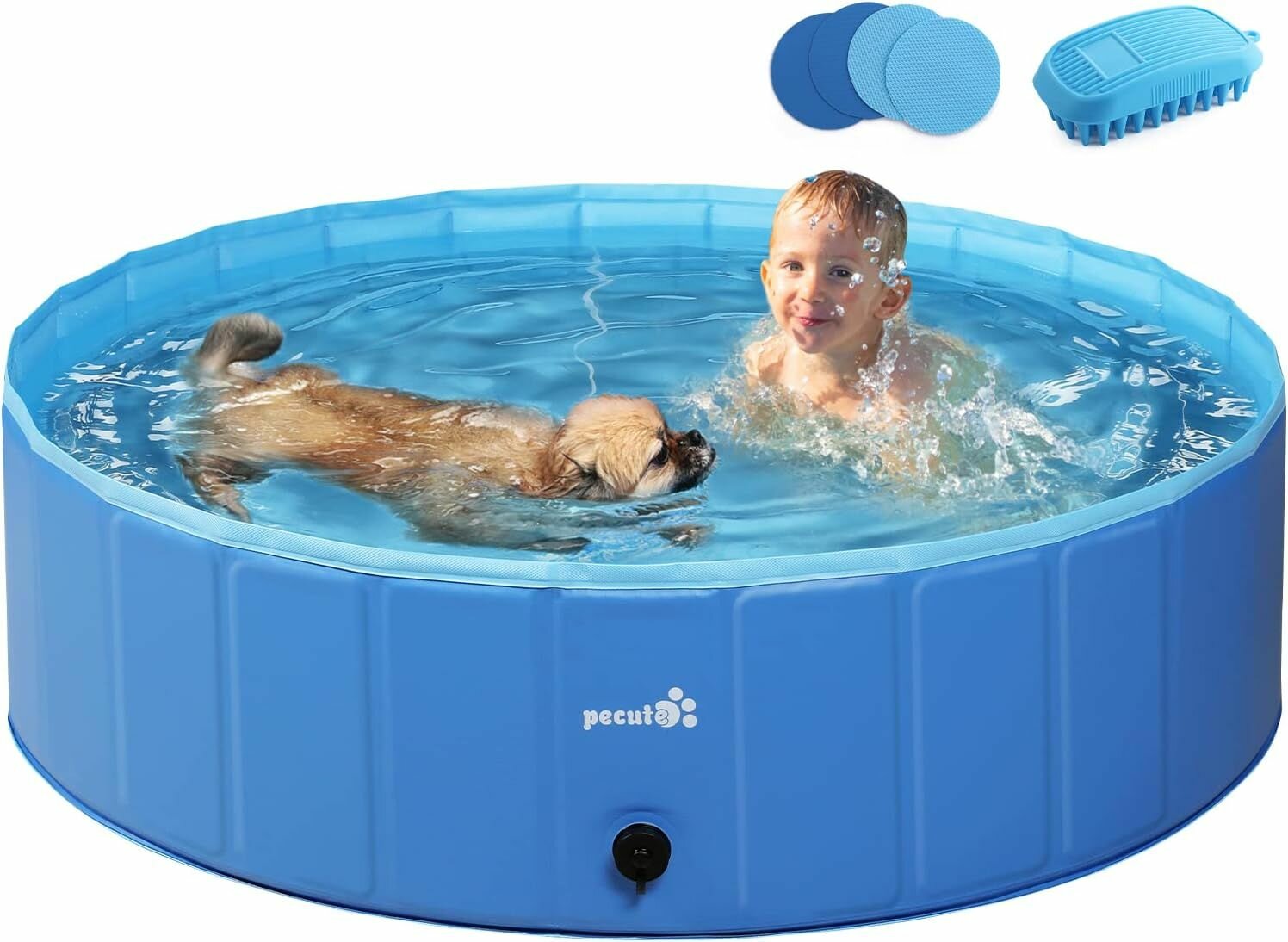 Бассейн складной Pecute для собак и детей L 120x30 см голубой - фотография № 1