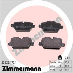 Колодки тормозные дисковые задние BMW 1/3/3 Touring 04>13 Mini Mini Countryman/Mini Paceman 10>16 ZIMMERMANN 236231701