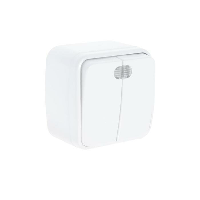 фото Выключатель TDM "Дача" Народный, 10 А, IP20, 2 клавиши, открытый с подсветкой, белый, 2 штуки