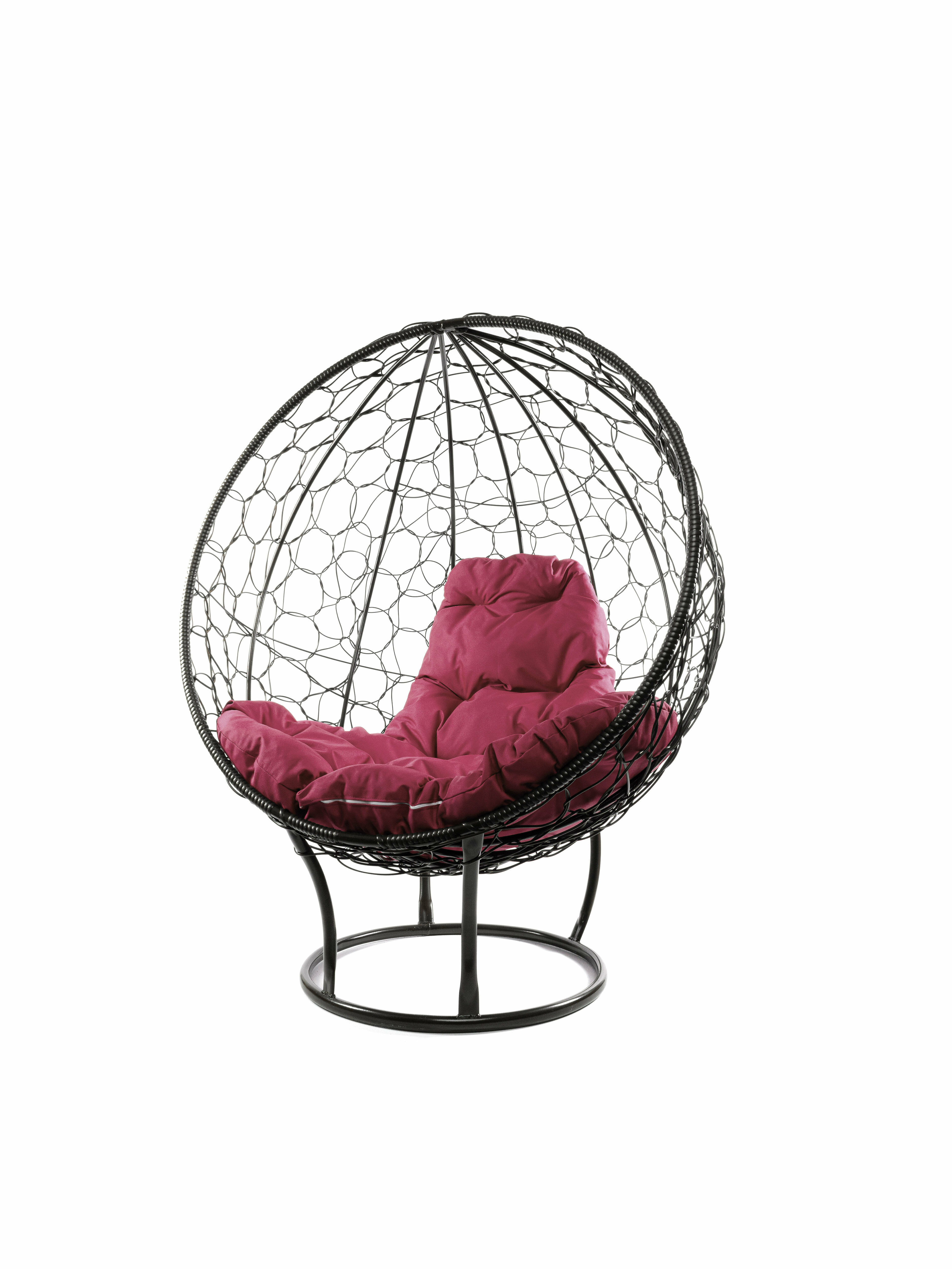 Кресло на подставке ротанг коричневый, бордовая подушка - фотография № 3