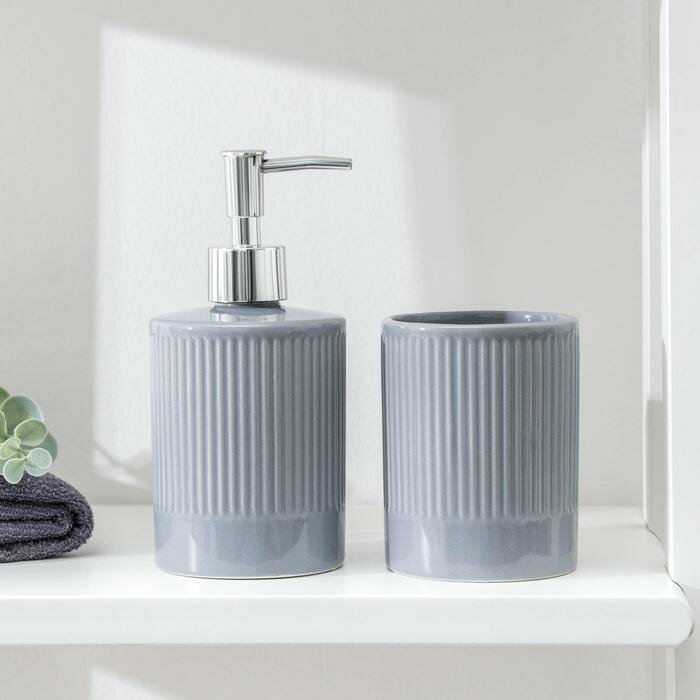 --- Набор аксессуаров для ванной комнаты "Лина", 2 предмета (дозатор для мыла, стакан), цвет серый - фотография № 1