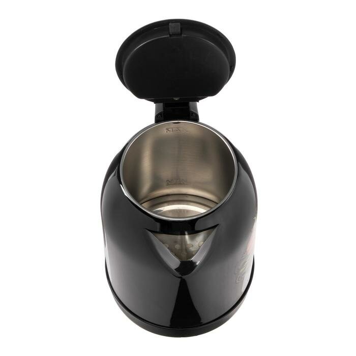 Чайник электрический "Добрыня" DO-1215, металл, 2 л, 2200 Вт, черный с цветами - фотография № 4