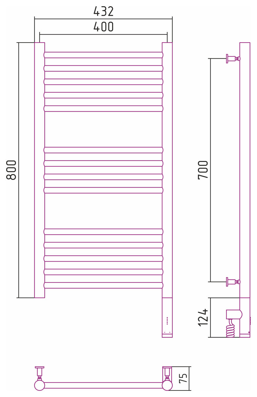 Полотенцесушитель электрический Сунержа Богема 3.0 прямая, 800x400, МЭМ правый, состаренная бронза 05-5805-8040 - фотография № 3