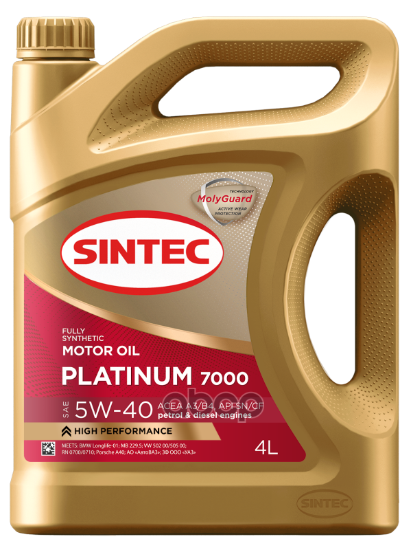 SINTEC Масло Sintec Platinum 7000 5W-40 A3/B4 Sn/Cf 4Л (Старый Арт 801941)