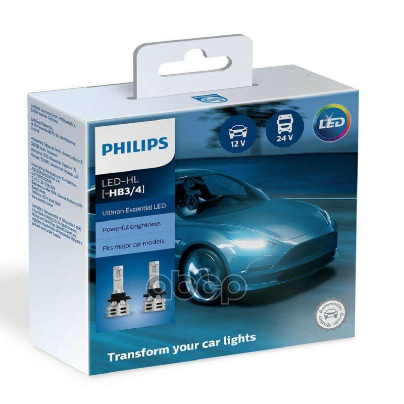 Лампа Светодиодная 12/24v Hb3/4 24w P22d 6500k Philips Ultinon Essential Led 2 Шт. Картон 11005ue2x2 Philips арт. 11005UE2X2