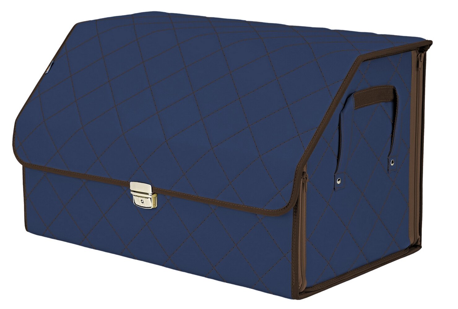 Органайзер-саквояж в багажник "Союз Премиум" (размер XL). Цвет: синий с коричневой прострочкой Ромб.