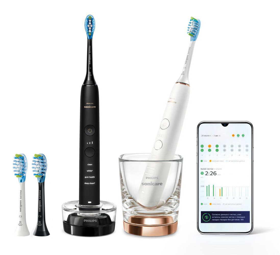 PHILIPS Набор электрических зубных щеток Philips Sonicare DiamondClean 9000 HX9914/61 чёрный/белый