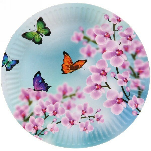 Тарелка бумажная 18 см в наборе 10 шт «Бабочки» - фотография № 1
