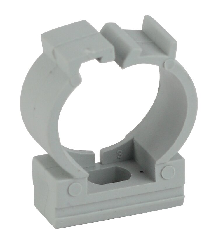 фото Крепеж-клипса ЭРА (серый) для трубы d 25мм с фиксатором арт. Б0047270 (50 шт.)