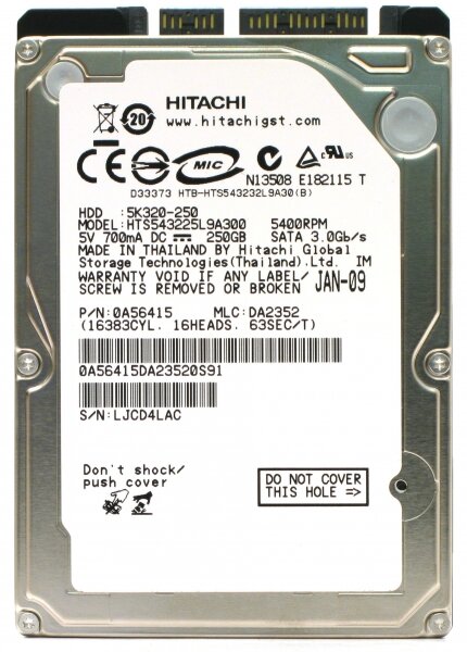 Жесткий Диск Hitachi HTS543225L9A300 250Gb 5400 SATA 25" HDD