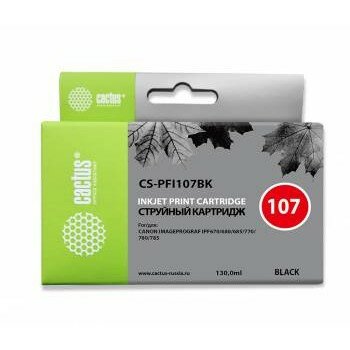 Cactus PFI-107BK Картридж струйный для Canon IP iPF670 iPF680 iPF685 iPF770 iPF780 iPF785 черный 130мл