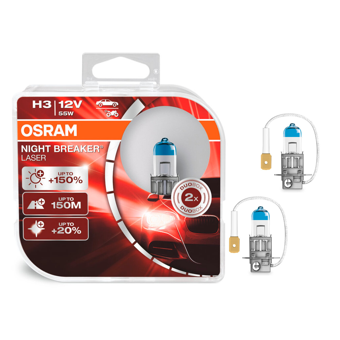 Лампа галогенная Osram Night Breaker Laser H3 12V 55W PK22s, 2 шт. (бокс)