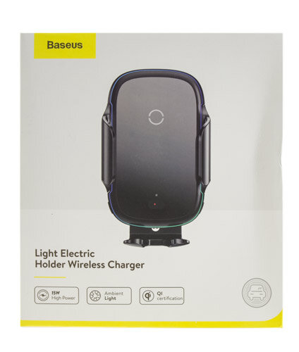 Автодержатель универсальный Baseus Light Electric Holder Wireless Charger, 15W, в воздуховод и приборную панель, WXHW03-01, черный