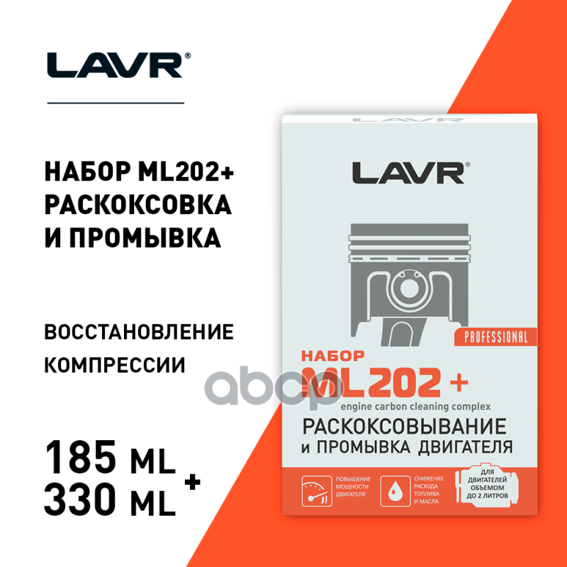 Набор Раскоксовывание Мl202 + 5-Минутная Промывка Двигателя 185Мл/ 330Мл LAVR арт. Ln2505