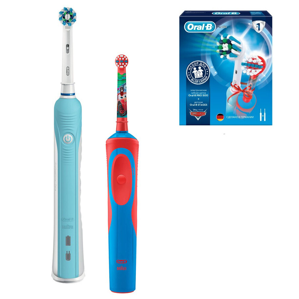 Набор электрических зубных щеток Oral-B Family Pack (Professional Care 500 + Vitality Kids D12.513K Cars)