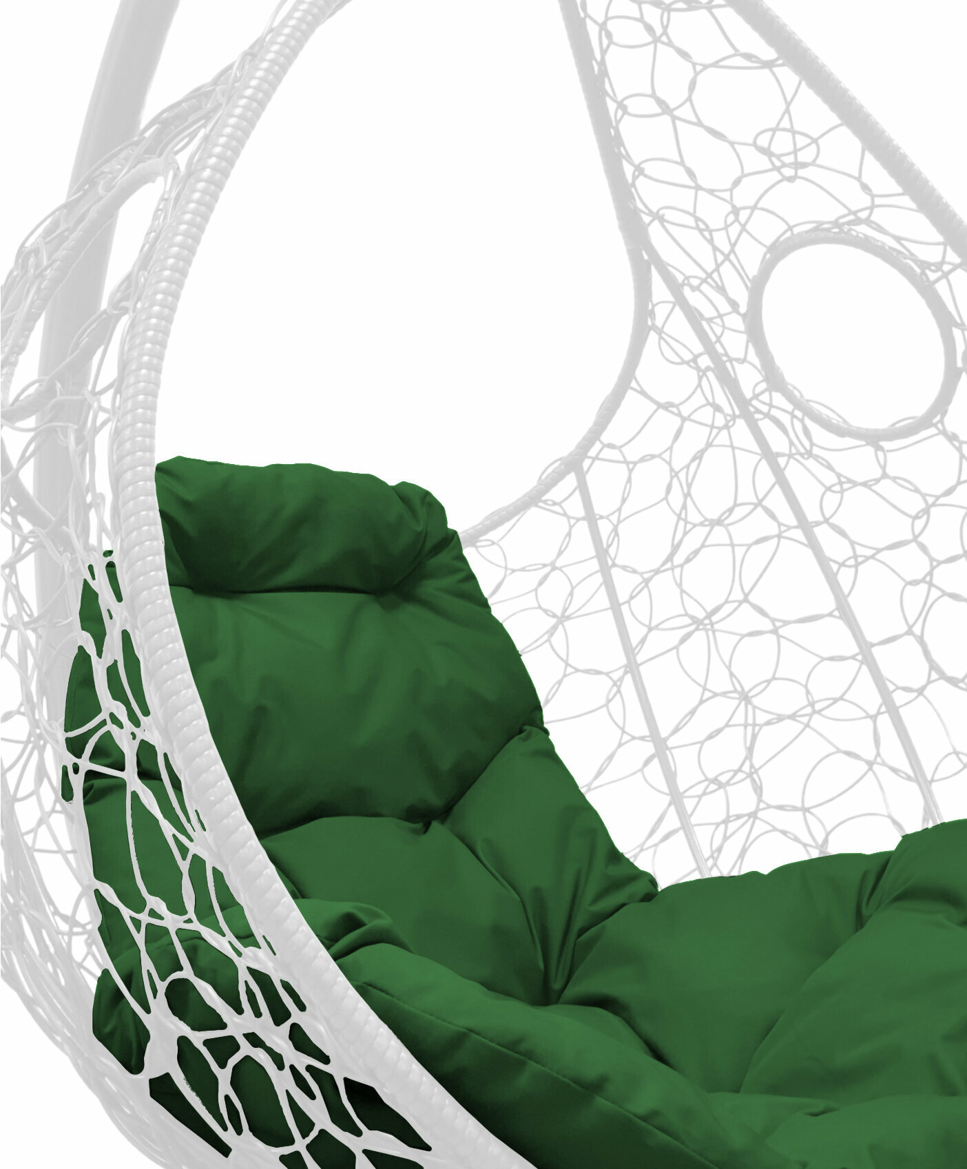 Подвесное кресло ротанг белое, зелёная подушка - фотография № 4
