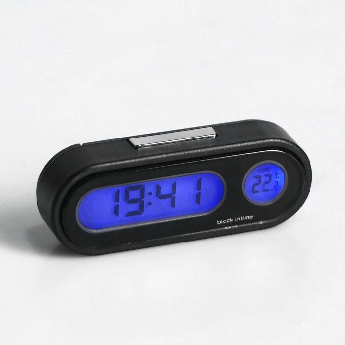 Часы-термометр автомобильные с подсветкой, черный - фотография № 1