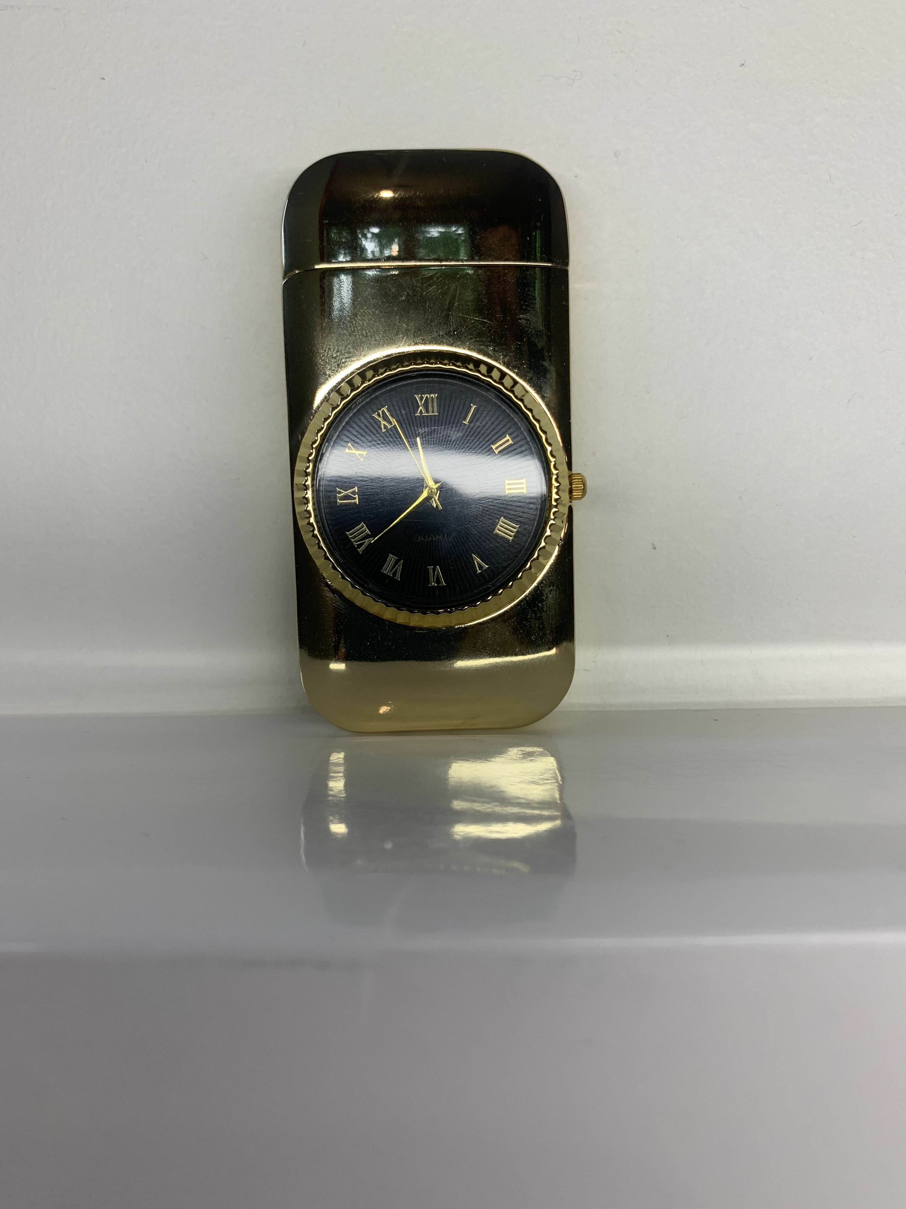 газовая зажигалка часы с подсветкой, золото - фотография № 6