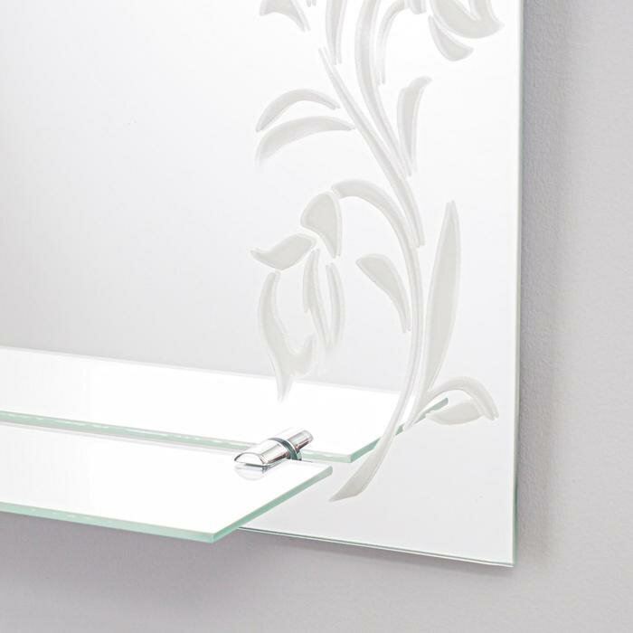 Зеркало «Букет», с пескоструйной графикой, настенное, с полочкой, 49,5×67 см - фотография № 2