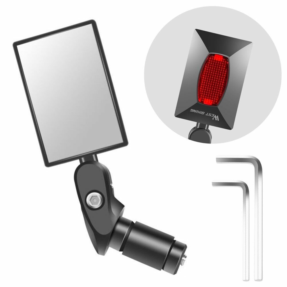 фото Велосипедное зеркало заднего вида WEST BIKING, регулируемое на 360 градусов, с отражателем - прямоугольное