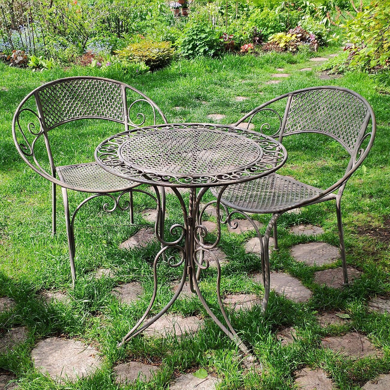 Комплект дачной мебели ажурный прованс (2 кресла стол) металл серый Edelman 1023734