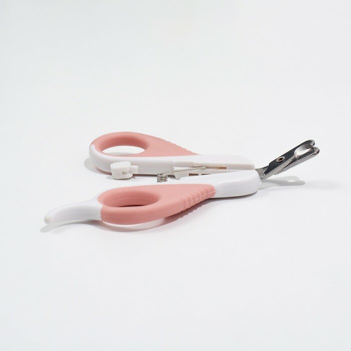 Ножницы-когтерезы Пижон Premium изогнутые, с упором для пальца, бело-розовые - фотография № 3