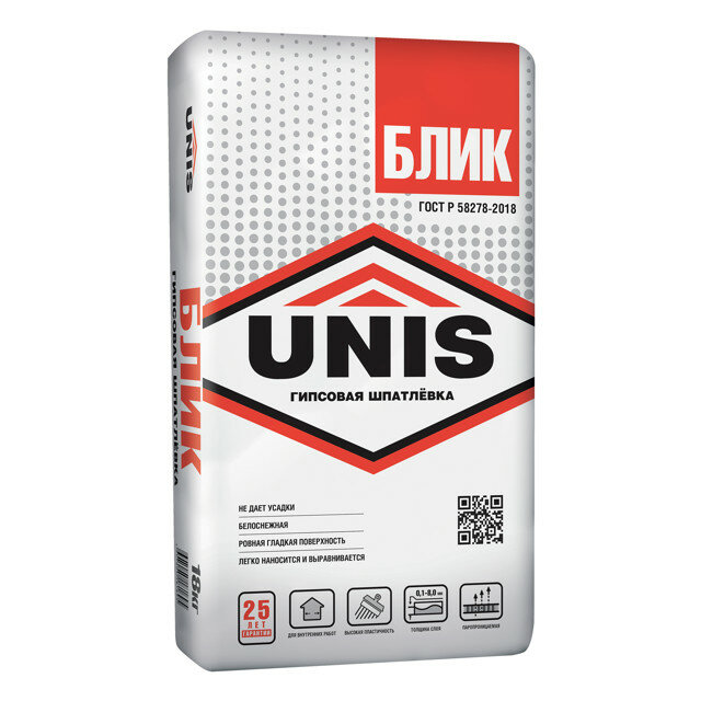 фото шпатлевка гипсовая UNIS Блик 18кг, арт.BLIK-18