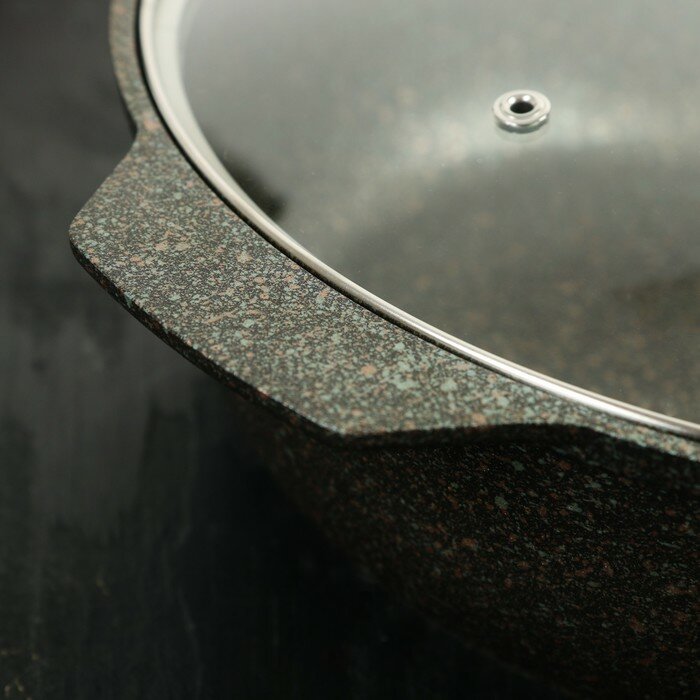 KUKMARA Кастрюля-жаровня Granit ultra original, 3 л, стеклянная крышка, антипригарное покрытие, цвет тёмно-серый - фотография № 5