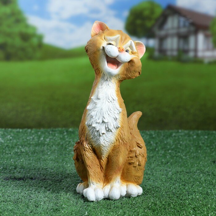 Садовая фигура "Забавный рыжий кот" 11х14х25см - фотография № 1