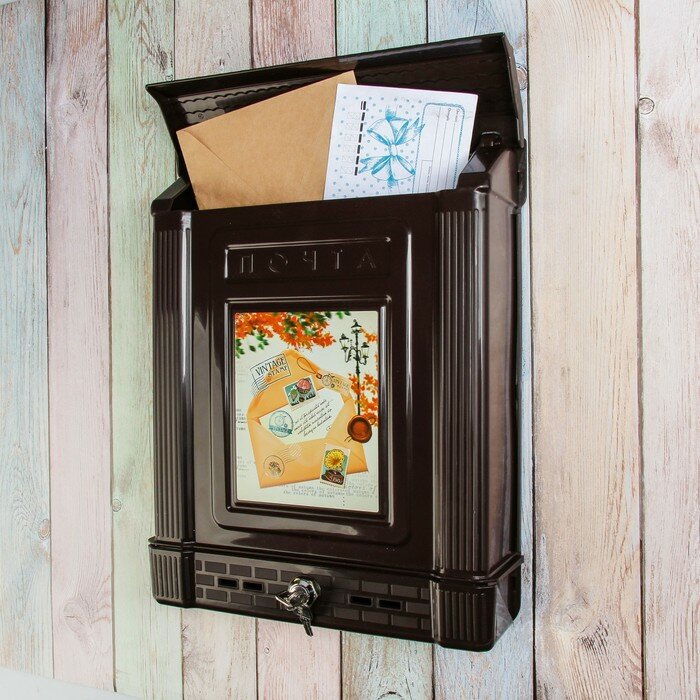 Альтернатива Ящик почтовый, пластиковый, «Декор», с замком, коричневый - фотография № 2