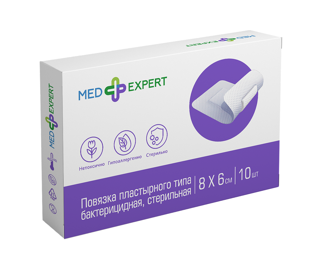 Med Expert Повязка пластырного типа бактерицидная стерильная 8х6 см 10 шт