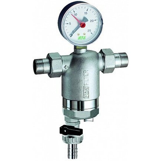 Фильтр Far 100мкм, с магн.встав., с манометром, Max: 95 °C, 25 бар, 1/2" НР