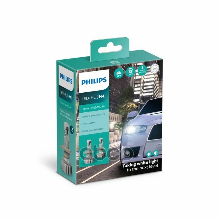 Лампа Автомобильная H4 Led (P43t) Ultinon Pro5000 (Упаковка 2 Шт.) (Philips) Philips арт. 11342U50CWX2