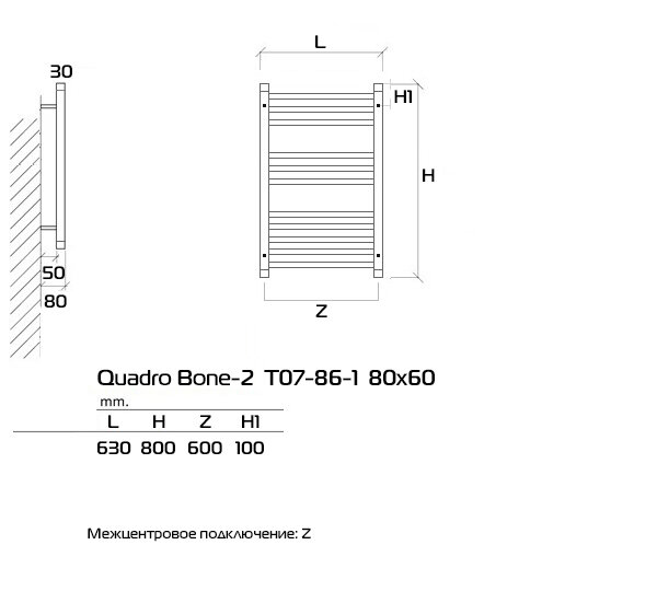 Quadro Bone-2 67x40 (см) полотенцесушитель водяной Белый