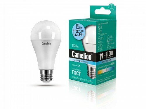 LED лампа груша 15Вт Е27 4500К(холодный белый свет) - LED15-A60/845/E27 (Camelion) (код заказа 12186 )