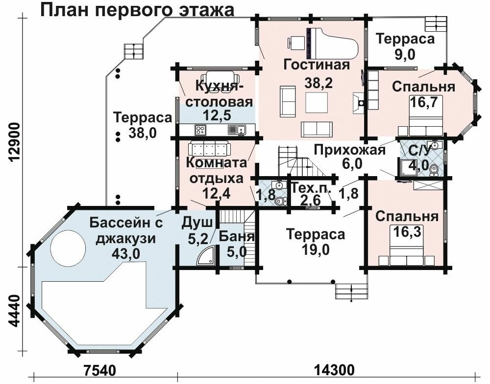 (220м2, 22х17м) Готовый проект двухэтажного дома из бревна - AS-423 - фотография № 3