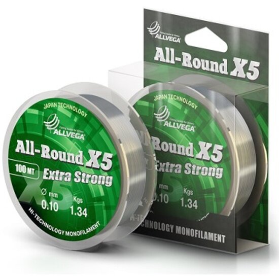 Леска монофильная ALLVEGA "ALL-ROUND X5" 0.12мм (100м) (2,04кг) (прозрачная)