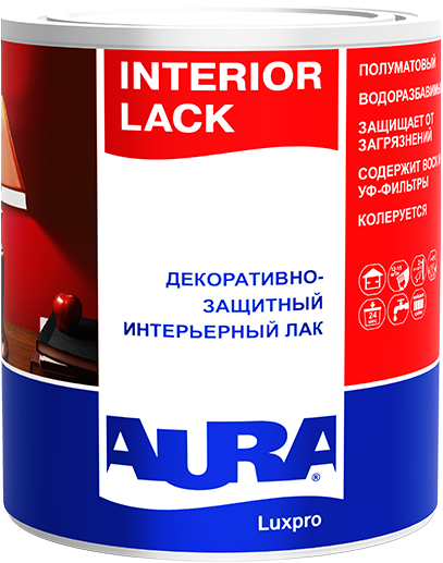 Лак Интерьерный Aura Luxpro Interior Lack 1л Полуматовый, Декоративно-Защитный, без Запаха / Аура Люкспро Интериор Лак.