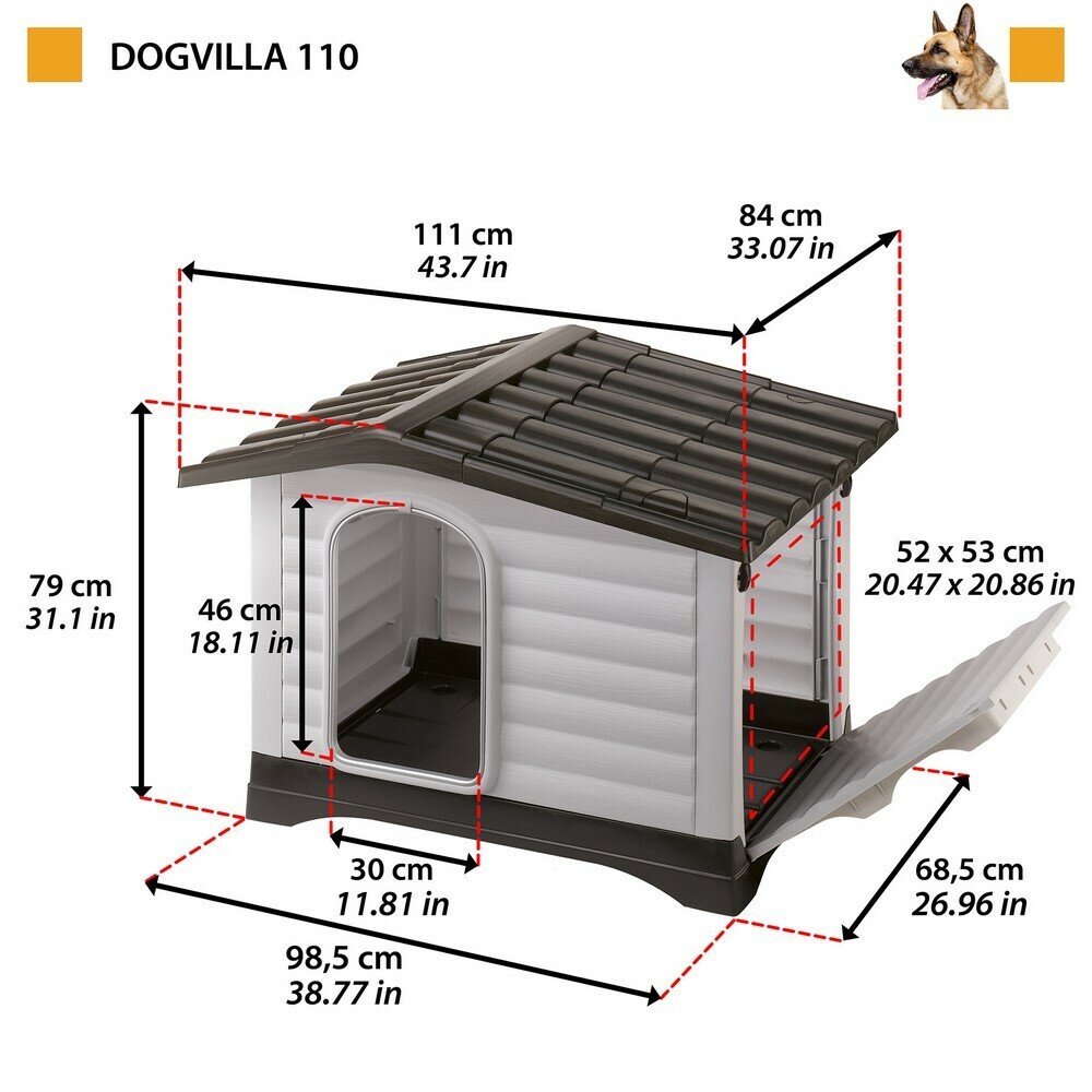 Пластиковая будка для собак DOGVILLA 110, разборная 111х84х79 см - фотография № 7