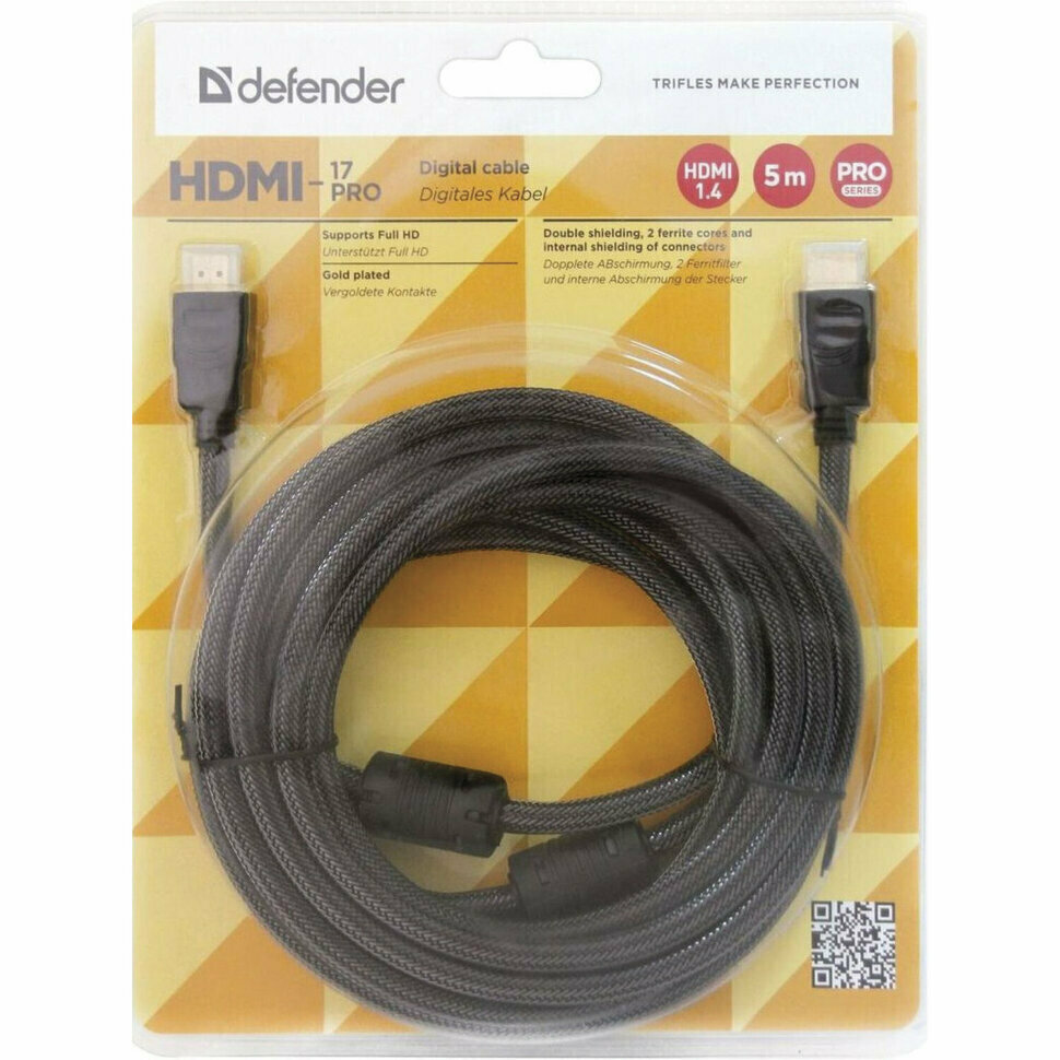 Кабель Defender HDMI-17PRO HDMI (M) - HDMI (M), ver 1.4, 5м Черный 87460 - фото №3